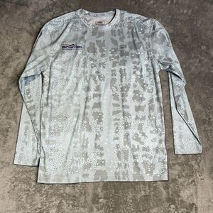 AFTCO Shirt Men L Blue Gray Skeeter Boats Stretch Long Sleeve Fishing UV Waves